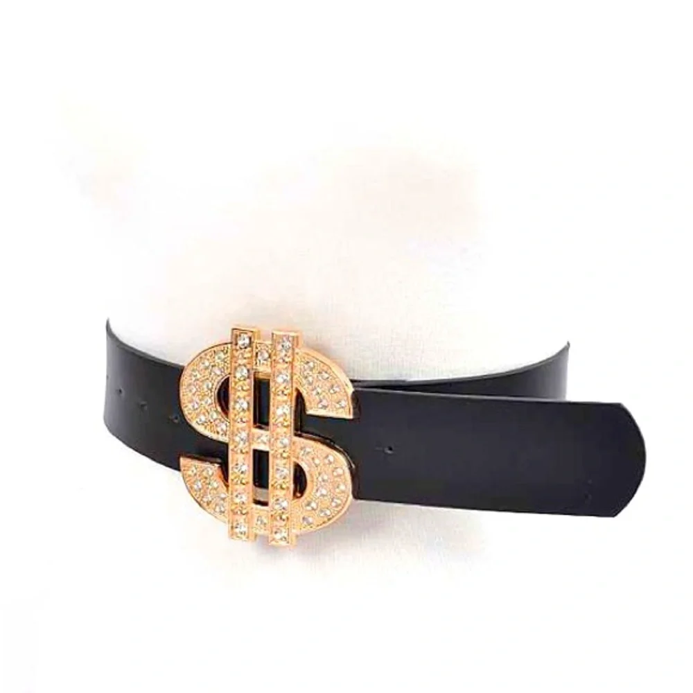 🎊Host Pick 🎉 Black Leather Crystal Dollar Sign Statement Belt - Picture 4 of 6